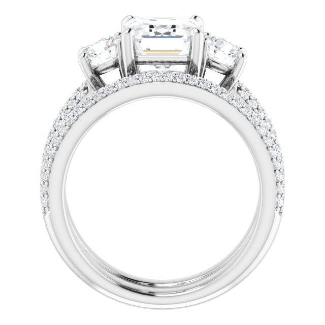 3.46 tcw Emerald Lab-Grown GH/VS2+ Classic Three Stone Engagement Ring in 14KW | AllComponents_ViewB_4 3.46 tcw Emerald Lab-Grown GH/VS2+ Classic Three Stone Engagement Ring in 14KW | AllComponents_ViewB_4