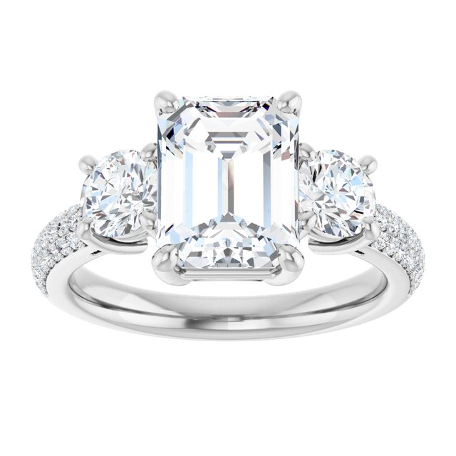 3.46 tcw Emerald Lab-Grown GH/VS2+ Classic Three Stone Engagement Ring in 14KW | ViewS 3.46 tcw Emerald Lab-Grown GH/VS2+ Classic Three Stone Engagement Ring in 14KW | ViewS