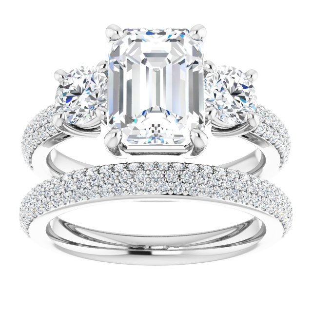 3.46 tcw Emerald Lab-Grown GH/VS2+ Classic Three Stone Engagement Ring in 14KW | AllComponents_ViewS 3.46 tcw Emerald Lab-Grown GH/VS2+ Classic Three Stone Engagement Ring in 14KW | AllComponents_ViewS