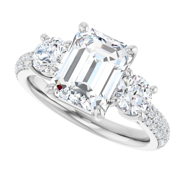 3.46 tcw Emerald Lab-Grown GH/VS2+ Classic Three Stone Engagement Ring in 14KW | View5 3.46 tcw Emerald Lab-Grown GH/VS2+ Classic Three Stone Engagement Ring in 14KW | View5