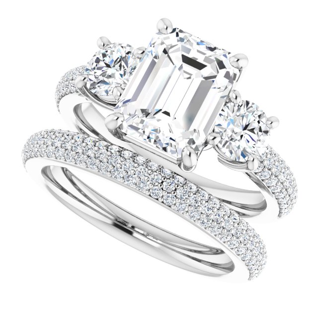 3.46 tcw Emerald Lab-Grown GH/VS2+ Classic Three Stone Engagement Ring in 14KW | AllComponents_View5 3.46 tcw Emerald Lab-Grown GH/VS2+ Classic Three Stone Engagement Ring in 14KW | AllComponents_View5