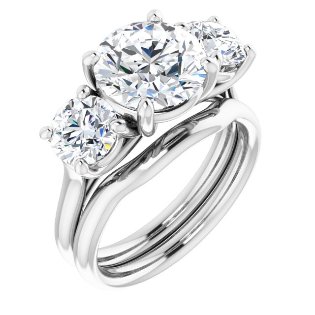 4.30 tcw Round Moissanite DEF/VVS Trellis Three Stone Engagement Ring in 14KW | AllComponents_ViewA 4.30 tcw Round Moissanite DEF/VVS Trellis Three Stone Engagement Ring in 14KW | AllComponents_ViewA