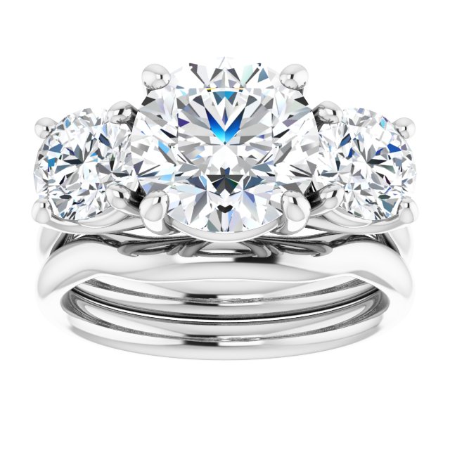 4.30 tcw Round Moissanite DEF/VVS Trellis Three Stone Engagement Ring in 14KW | AllComponents_ViewS 4.30 tcw Round Moissanite DEF/VVS Trellis Three Stone Engagement Ring in 14KW | AllComponents_ViewS