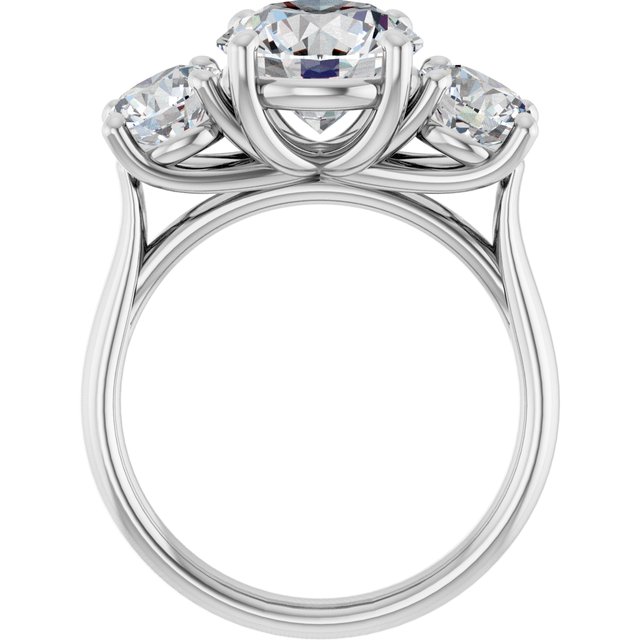4.30 tcw Round Moissanite DEF/VVS Trellis Three Stone Engagement Ring in 14KW | ViewB_4 4.30 tcw Round Moissanite DEF/VVS Trellis Three Stone Engagement Ring in 14KW | ViewB_4