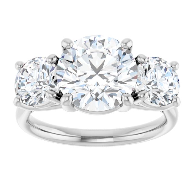 4.30 tcw Round Moissanite DEF/VVS Trellis Three Stone Engagement Ring in 14KW | ViewS 4.30 tcw Round Moissanite DEF/VVS Trellis Three Stone Engagement Ring in 14KW | ViewS