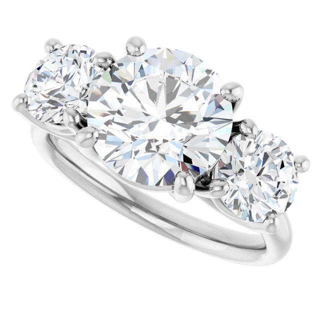 4.30 tcw Round Moissanite DEF/VVS Trellis Three Stone Engagement Ring in 14KW | View5 4.30 tcw Round Moissanite DEF/VVS Trellis Three Stone Engagement Ring in 14KW | View5
