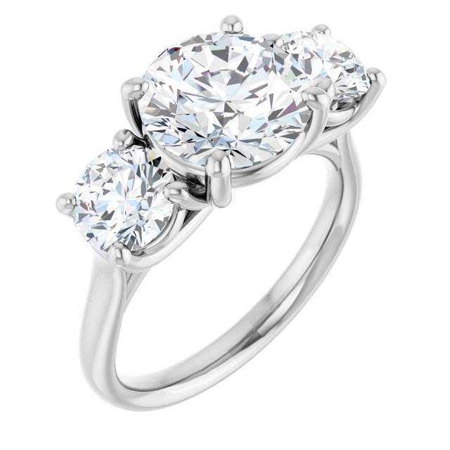 4.30 tcw Round Moissanite DEF/VVS Trellis Three Stone Engagement Ring in 14KW | ViewA 4.30 tcw Round Moissanite DEF/VVS Trellis Three Stone Engagement Ring in 14KW | ViewA