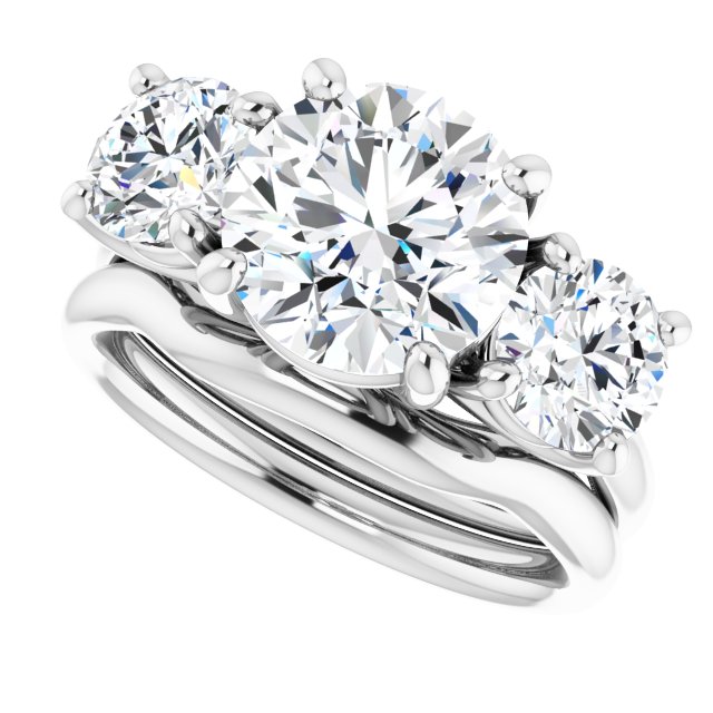 4.30 tcw Round Moissanite DEF/VVS Trellis Three Stone Engagement Ring in 14KW | AllComponents_View5 4.30 tcw Round Moissanite DEF/VVS Trellis Three Stone Engagement Ring in 14KW | AllComponents_View5