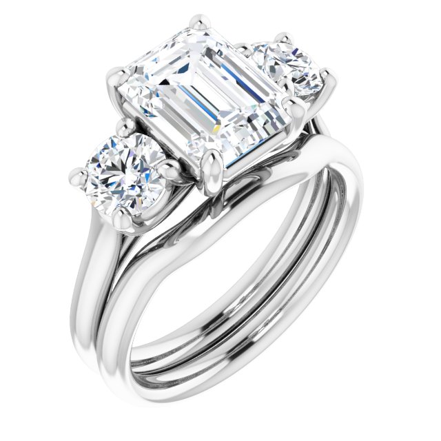 3.52 tcw Emerald Lab-Grown GH/VS2+ Trellis Three Stone Engagement Ring in 14KW | AllComponents_ViewA 3.52 tcw Emerald Lab-Grown GH/VS2+ Trellis Three Stone Engagement Ring in 14KW | AllComponents_ViewA