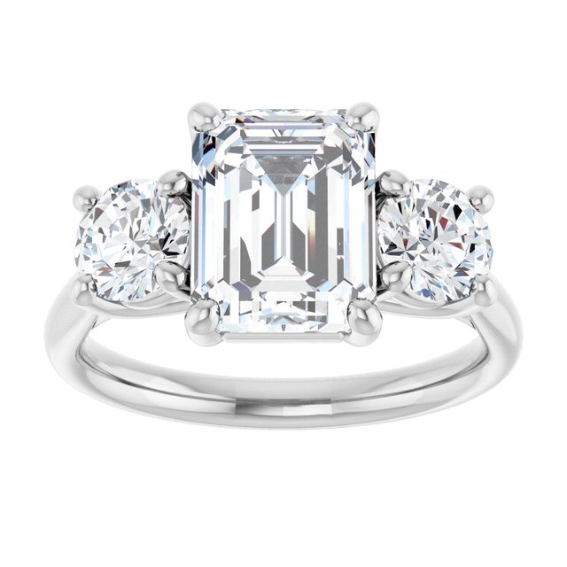 3.52 tcw Emerald Lab-Grown GH/VS2+ Trellis Three Stone Engagement Ring in 14KW | ViewS 3.52 tcw Emerald Lab-Grown GH/VS2+ Trellis Three Stone Engagement Ring in 14KW | ViewS