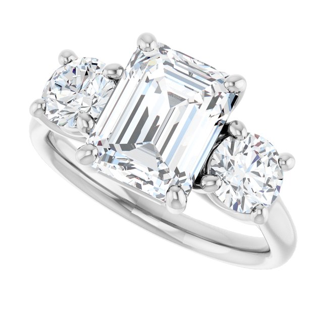 3.52 tcw Emerald Lab-Grown GH/VS2+ Trellis Three Stone Engagement Ring in 14KW | View5 3.52 tcw Emerald Lab-Grown GH/VS2+ Trellis Three Stone Engagement Ring in 14KW | View5