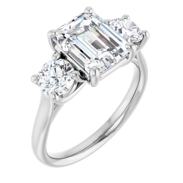 3.52 tcw Emerald Lab-Grown GH/VS2+ Trellis Three Stone Engagement Ring in 14KW | ViewA 3.52 tcw Emerald Lab-Grown GH/VS2+ Trellis Three Stone Engagement Ring in 14KW | ViewA