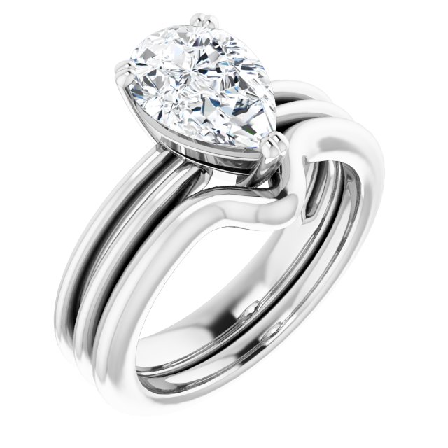 2.10 carat Pear Moissanite DEF/VVS Modern Solitaire Engagement Ring in 14KW | AllComponents_ViewA 2.10 carat Pear Moissanite DEF/VVS Modern Solitaire Engagement Ring in 14KW | AllComponents_ViewA