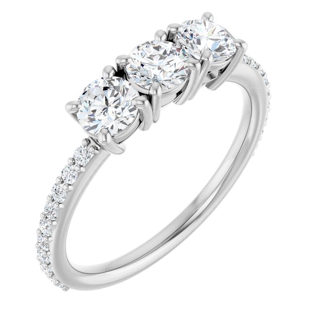 0.89 tcw Round Diamond GH/VS2+ Classic Three Stone Engagement Ring in 14KW | ViewA 0.89 tcw Round Diamond GH/VS2+ Classic Three Stone Engagement Ring in 14KW | ViewA