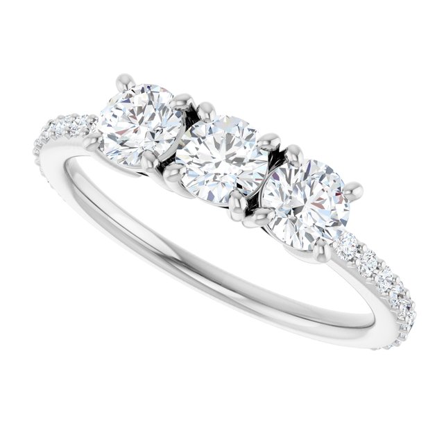 0.89 tcw Round Diamond GH/VS2+ Classic Three Stone Engagement Ring in 14KW | View5 0.89 tcw Round Diamond GH/VS2+ Classic Three Stone Engagement Ring in 14KW | View5