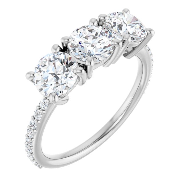 1.98 tcw Round Moissanite DEF/VVS Classic Three Stone Engagement Ring in 14KW | ViewA