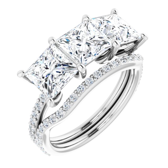 4.08 tcw Square Moissanite DEF/VVS Classic Three Stone Engagement Ring in 14KW | AllComponents_ViewA 4.08 tcw Square Moissanite DEF/VVS Classic Three Stone Engagement Ring in 14KW | AllComponents_ViewA