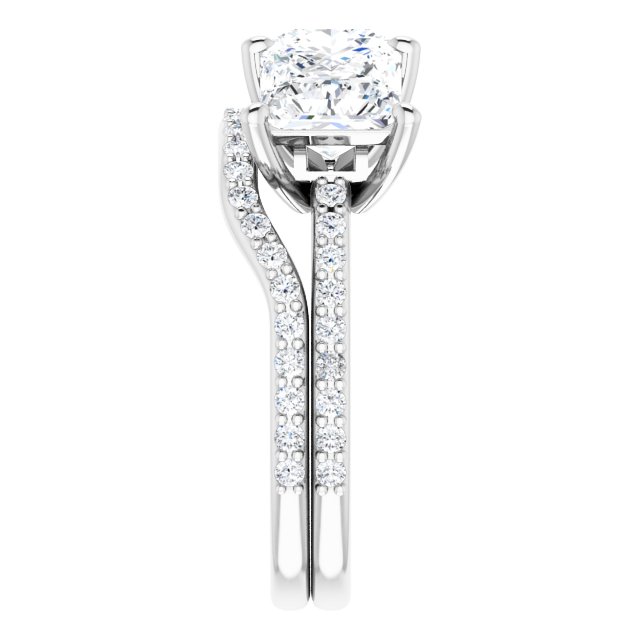 4.08 tcw Square Moissanite DEF/VVS Classic Three Stone Engagement Ring in 14KW | AllComponents_ViewE 4.08 tcw Square Moissanite DEF/VVS Classic Three Stone Engagement Ring in 14KW | AllComponents_ViewE