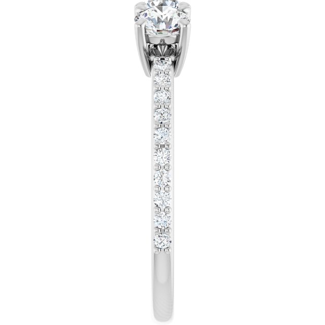 0.89 tcw Round Diamond GH/VS2+ Classic Three Stone Engagement Ring in 14KW | ViewE 0.89 tcw Round Diamond GH/VS2+ Classic Three Stone Engagement Ring in 14KW | ViewE