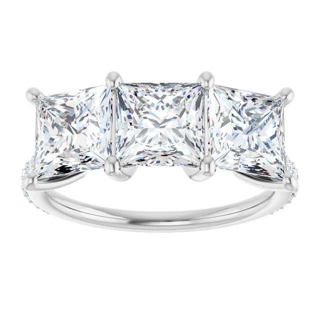 4.08 tcw Square Moissanite DEF/VVS Classic Three Stone Engagement Ring in 14KW | ViewS 4.08 tcw Square Moissanite DEF/VVS Classic Three Stone Engagement Ring in 14KW | ViewS