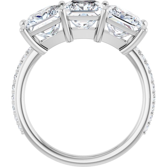 4.08 tcw Square Moissanite DEF/VVS Classic Three Stone Engagement Ring in 14KW | ViewB_4 4.08 tcw Square Moissanite DEF/VVS Classic Three Stone Engagement Ring in 14KW | ViewB_4