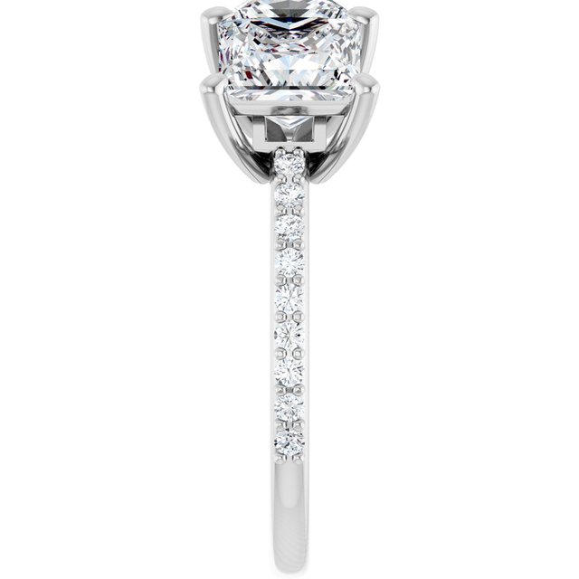 4.08 tcw Square Moissanite DEF/VVS Classic Three Stone Engagement Ring in 14KW | ViewE 4.08 tcw Square Moissanite DEF/VVS Classic Three Stone Engagement Ring in 14KW | ViewE