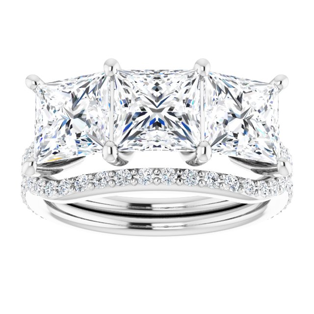 4.08 tcw Square Moissanite DEF/VVS Classic Three Stone Engagement Ring in 14KW | AllComponents_ViewS 4.08 tcw Square Moissanite DEF/VVS Classic Three Stone Engagement Ring in 14KW | AllComponents_ViewS