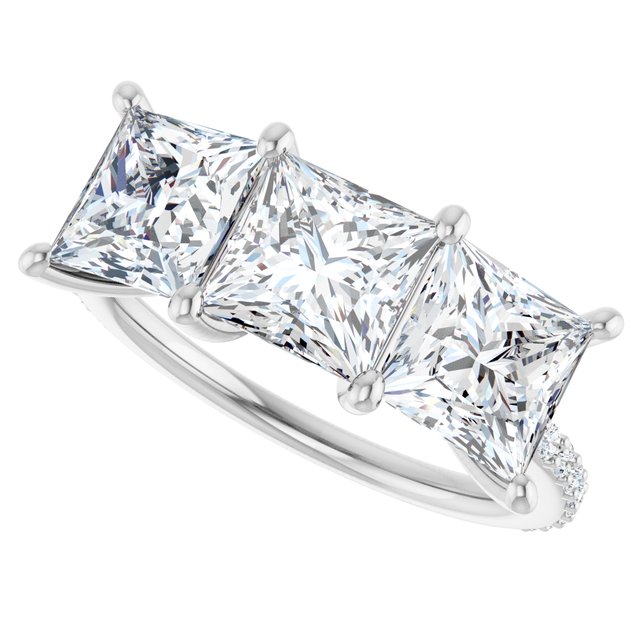 4.08 tcw Square Moissanite DEF/VVS Classic Three Stone Engagement Ring in 14KW | View5 4.08 tcw Square Moissanite DEF/VVS Classic Three Stone Engagement Ring in 14KW | View5
