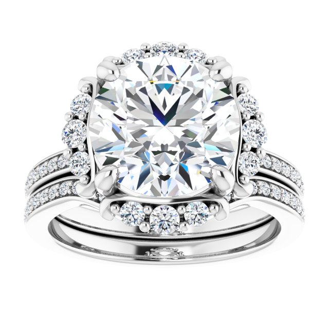 4.01 Tcw Round Moissanite DEF/VVS Floral Halo Engagement Ring in 14KW | AllComponents_ViewS 4.01 Tcw Round Moissanite DEF/VVS Floral Halo Engagement Ring in 14KW | AllComponents_ViewS