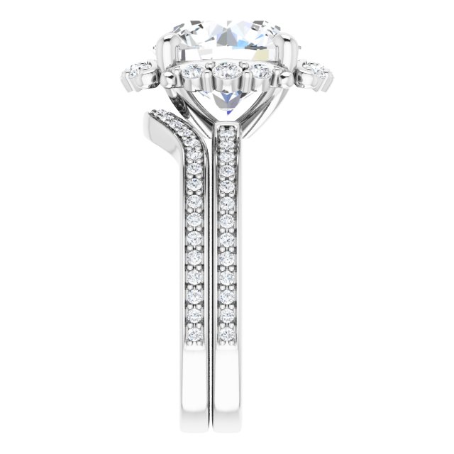 4.01 Tcw Round Moissanite DEF/VVS Floral Halo Engagement Ring in 14KW | AllComponents_ViewE 4.01 Tcw Round Moissanite DEF/VVS Floral Halo Engagement Ring in 14KW | AllComponents_ViewE