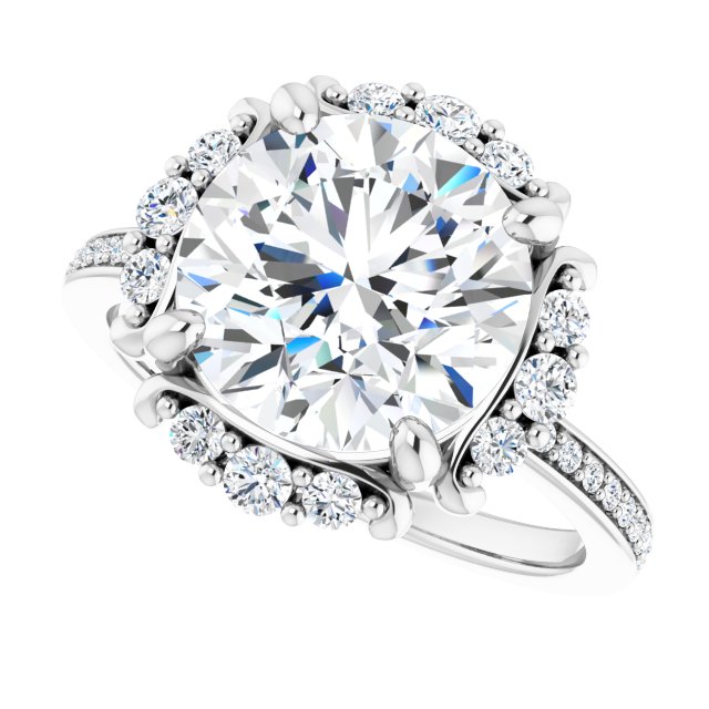 4.01 Tcw Round Moissanite DEF/VVS Floral Halo Engagement Ring in 14KW | View5 4.01 Tcw Round Moissanite DEF/VVS Floral Halo Engagement Ring in 14KW | View5