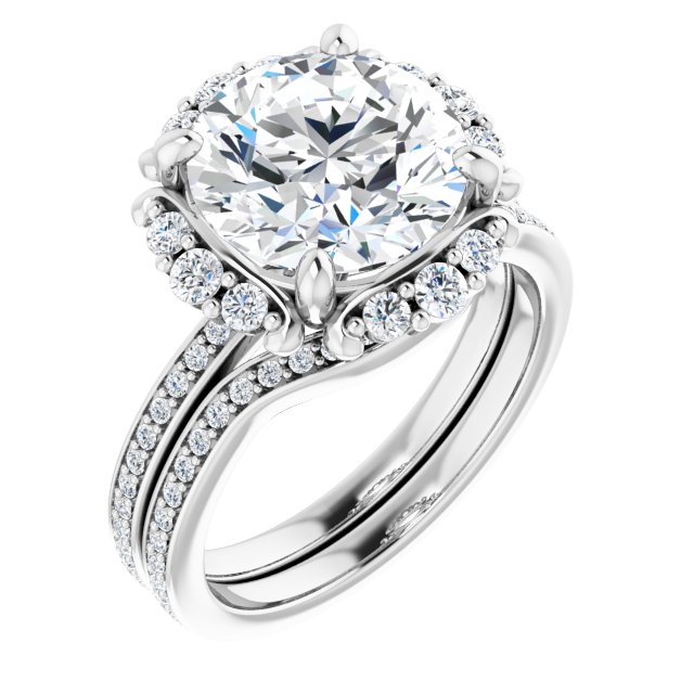 4.01 Tcw Round Moissanite DEF/VVS Floral Halo Engagement Ring in 14KW | AllComponents_ViewA 4.01 Tcw Round Moissanite DEF/VVS Floral Halo Engagement Ring in 14KW | AllComponents_ViewA