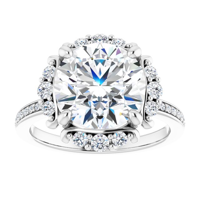 4.01 Tcw Round Moissanite DEF/VVS Floral Halo Engagement Ring in 14KW | ViewS 4.01 Tcw Round Moissanite DEF/VVS Floral Halo Engagement Ring in 14KW | ViewS