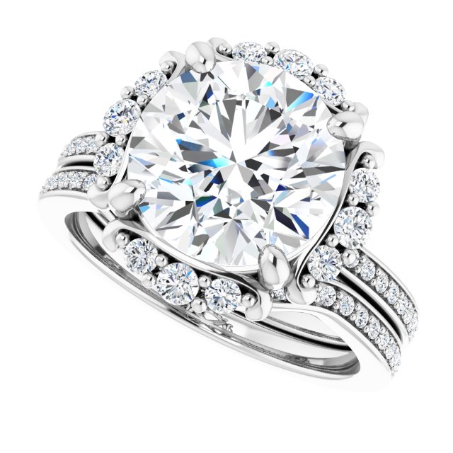 4.01 Tcw Round Moissanite DEF/VVS Floral Halo Engagement Ring in 14KW | AllComponents_View5 4.01 Tcw Round Moissanite DEF/VVS Floral Halo Engagement Ring in 14KW | AllComponents_View5