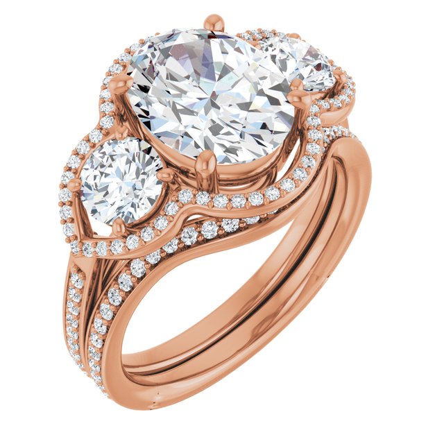 4.23 tcw Oval Lab-Grown D/VVS2+ Halo Three Stone Engagement Ring in 14KR | AllComponents_ViewA 4.23 tcw Oval Lab-Grown D/VVS2+ Halo Three Stone Engagement Ring in 14KR | AllComponents_ViewA