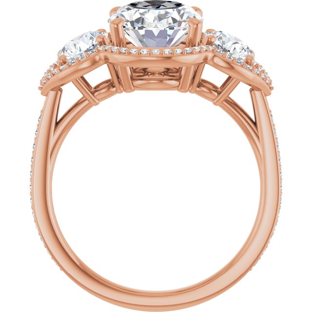 4.23 tcw Oval Lab-Grown D/VVS2+ Halo Three Stone Engagement Ring in 14KR | ViewB_4 4.23 tcw Oval Lab-Grown D/VVS2+ Halo Three Stone Engagement Ring in 14KR | ViewB_4