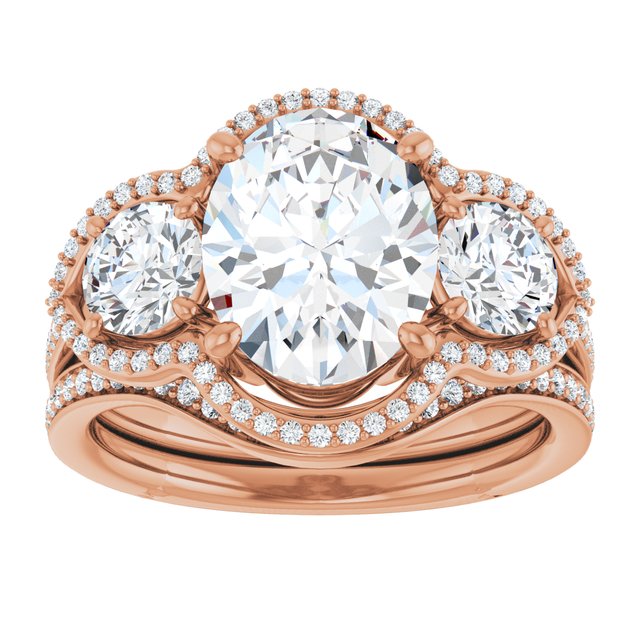 4.23 tcw Oval Lab-Grown D/VVS2+ Halo Three Stone Engagement Ring in 14KR | AllComponents_ViewS 4.23 tcw Oval Lab-Grown D/VVS2+ Halo Three Stone Engagement Ring in 14KR | AllComponents_ViewS