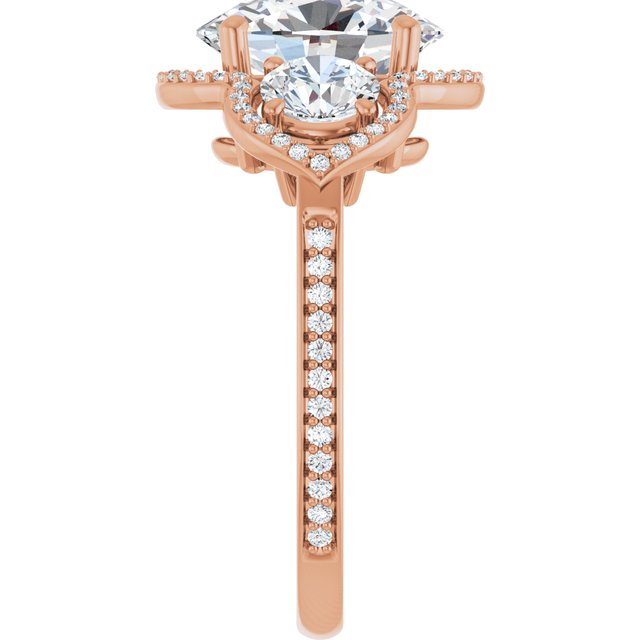 4.23 tcw Oval Lab-Grown D/VVS2+ Halo Three Stone Engagement Ring in 14KR | ViewE 4.23 tcw Oval Lab-Grown D/VVS2+ Halo Three Stone Engagement Ring in 14KR | ViewE