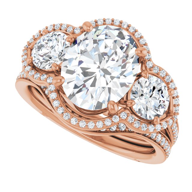 4.23 tcw Oval Lab-Grown D/VVS2+ Halo Three Stone Engagement Ring in 14KR | AllComponents_View5 4.23 tcw Oval Lab-Grown D/VVS2+ Halo Three Stone Engagement Ring in 14KR | AllComponents_View5
