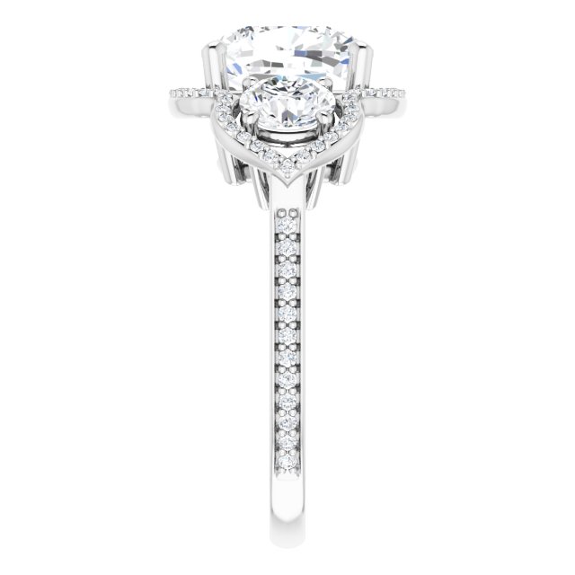 4.53 tcw Cushion Diamond GH/VS2+ Halo Three Stone Engagement Ring in 18KW | ViewE 4.53 tcw Cushion Diamond GH/VS2+ Halo Three Stone Engagement Ring in 18KW | ViewE