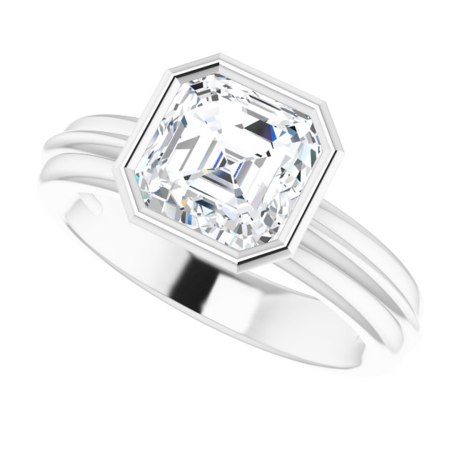 2.00 carat Asscher Moissanite DEF/VVS Classic Solitaire Engagement Ring in 14KW | View5 2.00 carat Asscher Moissanite DEF/VVS Classic Solitaire Engagement Ring in 14KW | View5