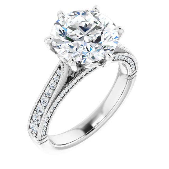 3.94 Round Moissanite DEF/VVS Milgrain Vintage Engagement Ring in 14KW | ViewA 3.94 Round Moissanite DEF/VVS Milgrain Vintage Engagement Ring in 14KW | ViewA