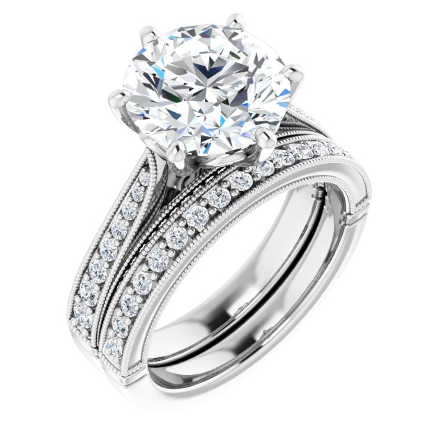 3.94 Round Moissanite DEF/VVS Milgrain Vintage Engagement Ring in 14KW | AllComponents_ViewA 3.94 Round Moissanite DEF/VVS Milgrain Vintage Engagement Ring in 14KW | AllComponents_ViewA