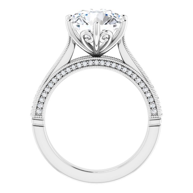 3.94 Round Moissanite DEF/VVS Milgrain Vintage Engagement Ring in 14KW | ViewB_4 3.94 Round Moissanite DEF/VVS Milgrain Vintage Engagement Ring in 14KW | ViewB_4