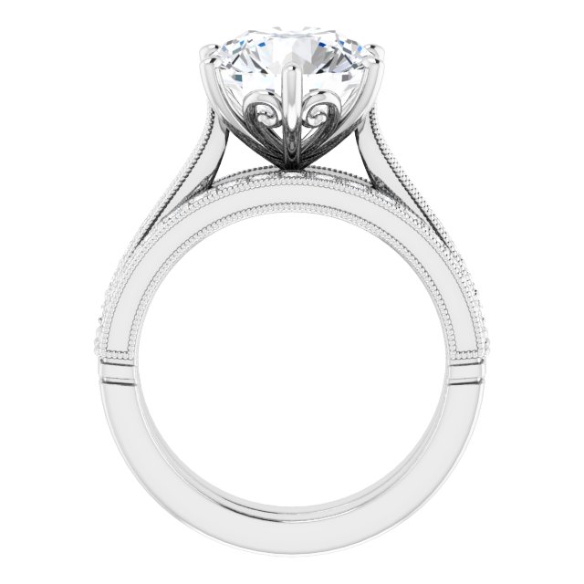 3.94 Round Moissanite DEF/VVS Milgrain Vintage Engagement Ring in 14KW | AllComponents_ViewB_4 3.94 Round Moissanite DEF/VVS Milgrain Vintage Engagement Ring in 14KW | AllComponents_ViewB_4