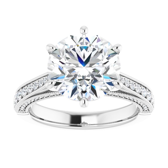 3.94 Round Moissanite DEF/VVS Milgrain Vintage Engagement Ring in 14KW | ViewS 3.94 Round Moissanite DEF/VVS Milgrain Vintage Engagement Ring in 14KW | ViewS