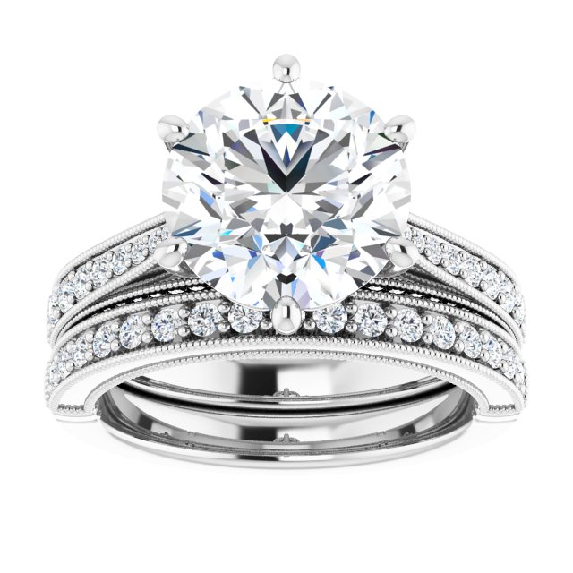 3.94 Round Moissanite DEF/VVS Milgrain Vintage Engagement Ring in 14KW | AllComponents_ViewS 3.94 Round Moissanite DEF/VVS Milgrain Vintage Engagement Ring in 14KW | AllComponents_ViewS