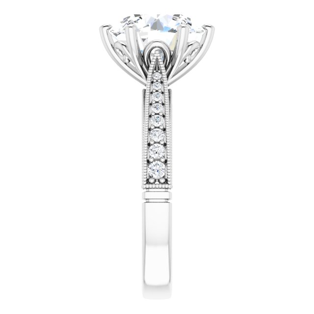 3.94 Round Moissanite DEF/VVS Milgrain Vintage Engagement Ring in 14KW | ViewE 3.94 Round Moissanite DEF/VVS Milgrain Vintage Engagement Ring in 14KW | ViewE