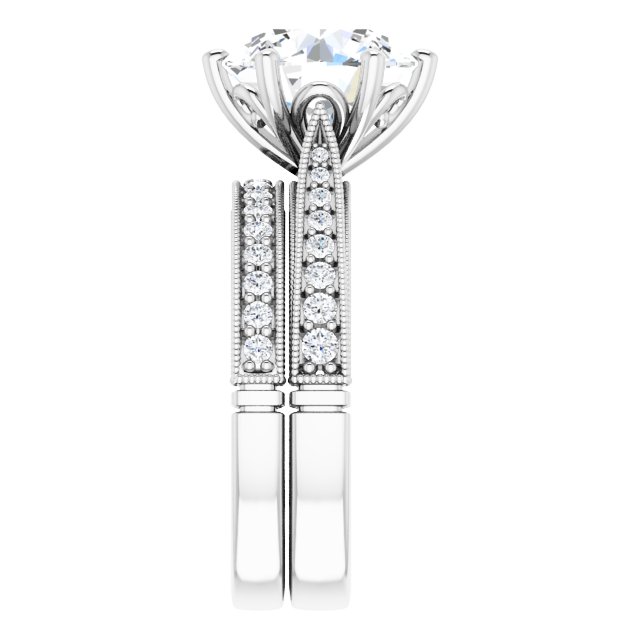 3.94 Round Moissanite DEF/VVS Milgrain Vintage Engagement Ring in 14KW | AllComponents_ViewE 3.94 Round Moissanite DEF/VVS Milgrain Vintage Engagement Ring in 14KW | AllComponents_ViewE