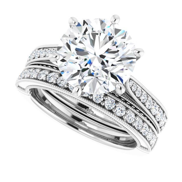 3.94 Round Moissanite DEF/VVS Milgrain Vintage Engagement Ring in 14KW | AllComponents_View5 3.94 Round Moissanite DEF/VVS Milgrain Vintage Engagement Ring in 14KW | AllComponents_View5